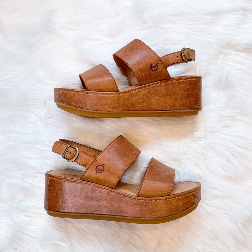 Born Silay Brown Leather Platform Comfortable Slingback Buckle Sandals